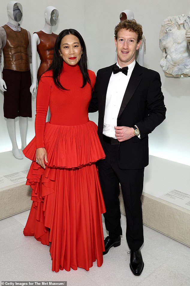 Critics have accused Zuckerberg of hypocrisy for owning a mega yacht while professing to support climate change policies. Above, the tech mogul with his wife Priscilla Chan