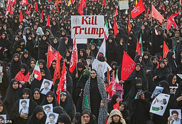 Ominous 'Kill Trump' signs - written in both English and Farsi - have also been erected across the capital, a stark reminder of the regime's ongoing anger and isolation on the world stage