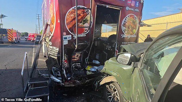 Hardworking family's beloved taco truck is completely destroyed after 'speeding' driver rear-ended them... as mom is thrown in air on impact