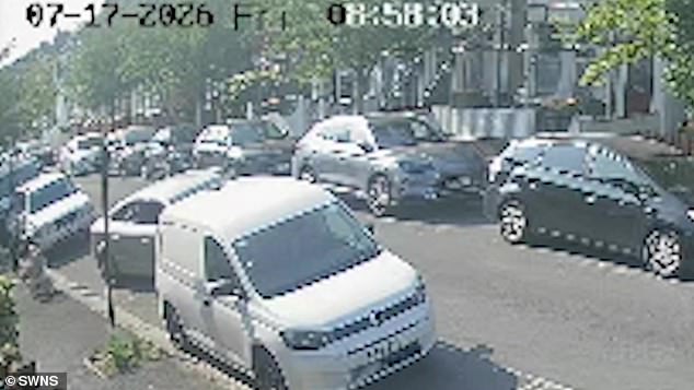 The thieves then take off after pushing the 90-year-old woman who falls to the ground