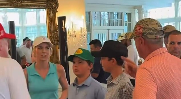 Harp was wearing a sleeveless turquoise top, with her blonde hair in a ponytail as she accompanied Trump