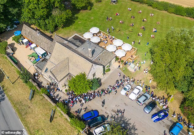 But even the pub's borehole-backed grass has suffered from the baking conditions this summer, as images from before last year's heatwaves showed.