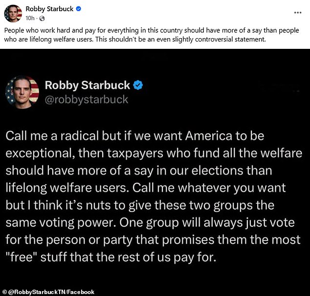 He invoked both the Founding Fathers and the Bible to bash the idea of taxpayers having the same sway as repeat recipients