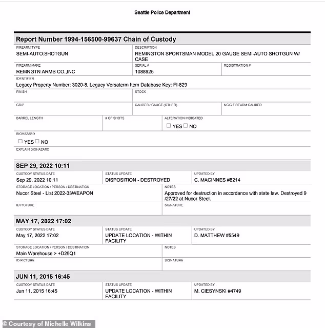 Another file shows the date and location where the gun was destroyed
