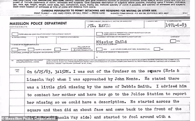 In August 1983, a canoeist found Debbie's body in a wooded area near the Tuscarawas River near Bolivar in Tuscarawas County. Investigators say someone stabbed her to death. Investigators searching Buell's Franklin Township home in October 1983 seized five white candles, a carton of white candle wax and a carton of orange-white paraffin