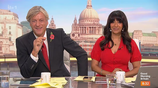 Meanwhile Richard Madeley and Ranvir Singh, their Good Morning Britain counterparts on ITV, did sport the remembrance symbol
