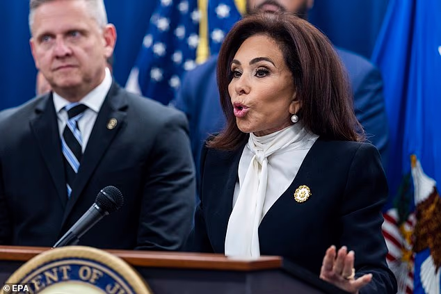 US Attorney Jeanine Pirro speaks at a press conference. Pirro's office announced charges against two FBI agents who allegedly lied to Congress in 2023 - prompting concern over the timing and method by which the charges were brought
