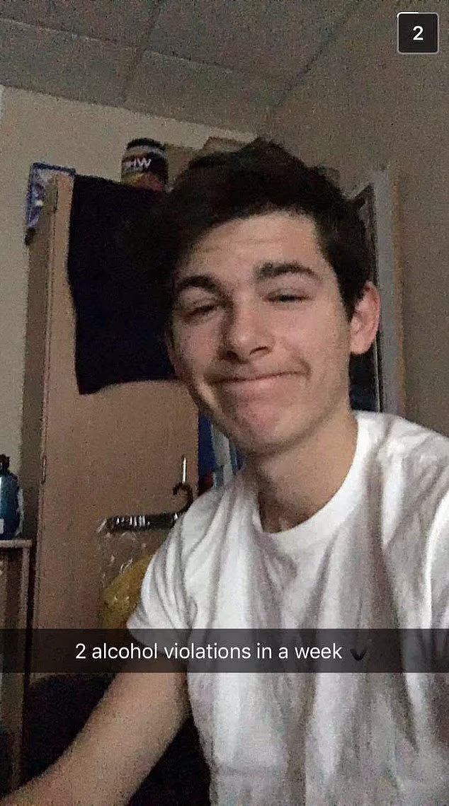 A college-aged Mitchell is seen boasting about alcohol violations in the screenshot of a Snapchat obtained by the Daily Mail