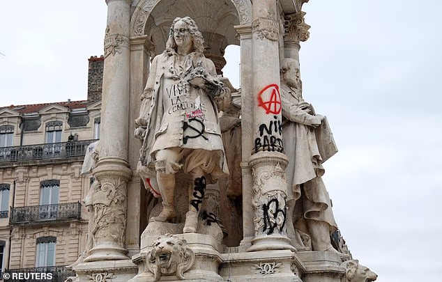 View of the Fontaine des Jacobins which was vandalised during clashes that erupted during a national day of demonstrations in Lyon, France, October 19.