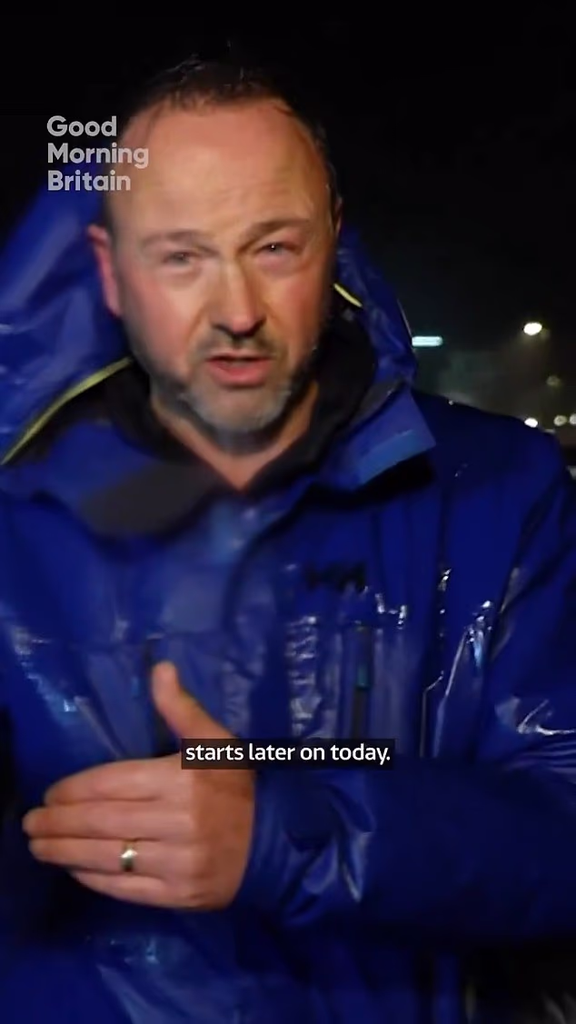 The coverage also sparked criticism, with some Good Morning Britain viewers accusing the programme of sensationalising the storm by sending reporters outside in dangerous weather. Pictured is Jonathan Swain