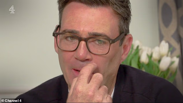 Mr Burnham watched emotional cancer stories as part of the Stand Up to Cancer charity which he supports