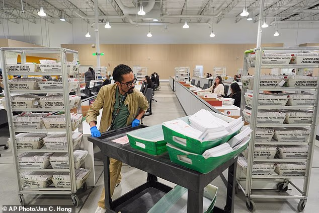 Ballots are seen being  sorted the day after California's primary election in June of this year