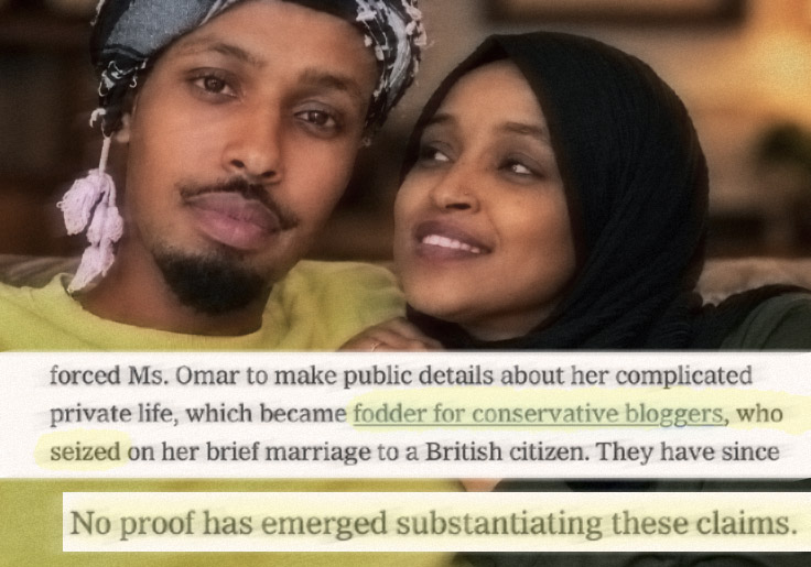 After Shaming Conservatives for 'Seizing' on 'Rumors,' NYT Finally Concedes Ilhan Omar (Probably) Married Her Brother