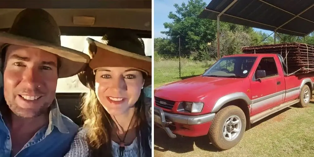 Donovan and Louise Marx and their red Isuzi truck