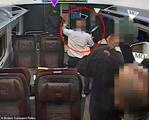 LNER worker Samir Zitouni is seen wielding a frying pan as he attempts to stop train knifeman Anthony Williams