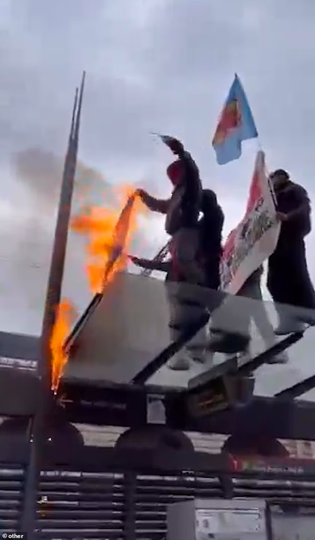 Left-wing protesters stamp on Israeli and US flags and hurl firebombs at French police as third weekend of prostets turn violent