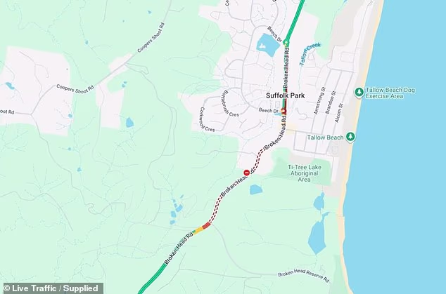 Emergency services were called to the scene on Broken Head Road in Suffolk Park at about 10.50am on Saturday after reports of a three-vehicle crash