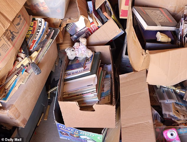 There are around 20 boxes in the storage unit, some containing books about pedophilia and magazines showing children being sexually abused