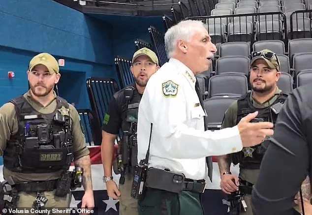 Authorities had also vowed to ramp up security across the area in preparation for Trump's arrival and the rally (pictured: Sheriff Chitwood and deputies)