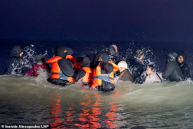 Images show the desperation on their faces as they scramble into the over-packed inflatable boats trying to make it across the border from France to Dover