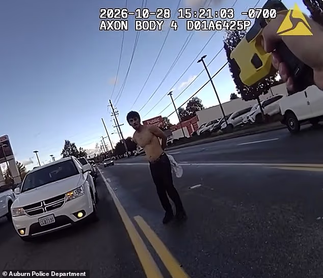 The officer points his Taser directly at Valles before firing it sending him crashing to the ground