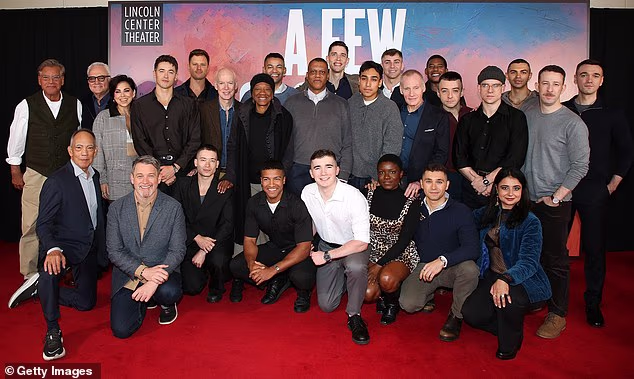 Quentin (front row, third from left) stars in the Aaron Sorkin's play alongside Hunger Games star Tom Blyth (behind Quentin)