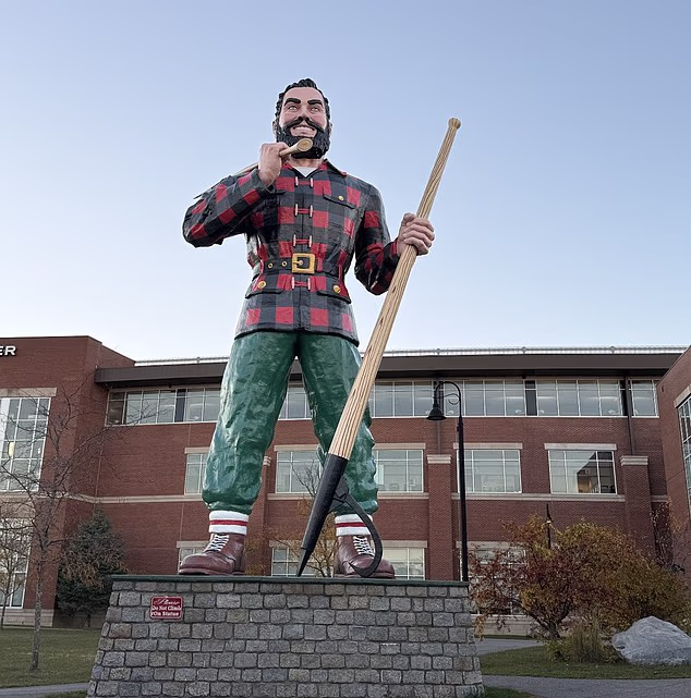 A statue of the legendary North American lumberjack Paul Bunyan stands proudly in Bangor. The area has deep ties to the logging industry