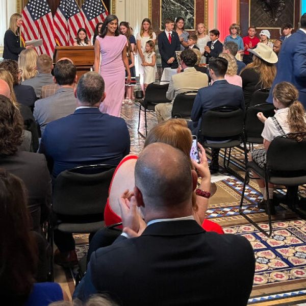 PragerU Gifts White House ‘Road to Liberty' Exhibit; Usha Vance, Linda McMahon Speak at Unveiling Ceremony